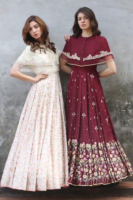 Buy_I Am Design_White Silk Round Ikat Gown _Online_at_Aza_Fashions