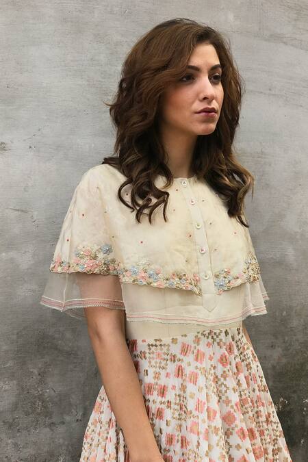 Shop_I Am Design_White Silk Round Ikat Gown _Online_at_Aza_Fashions