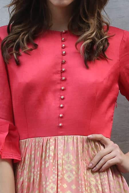 Shop_I Am Design_Peach Silk Round Ikat Gown _Online_at_Aza_Fashions