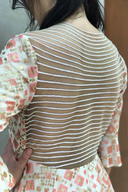 Shop_I Am Design_White Silk Round Ikat Gown _Online_at_Aza_Fashions