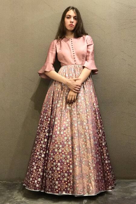 I Am Design_Purple Silk Round Ikat Gown _Online_at_Aza_Fashions