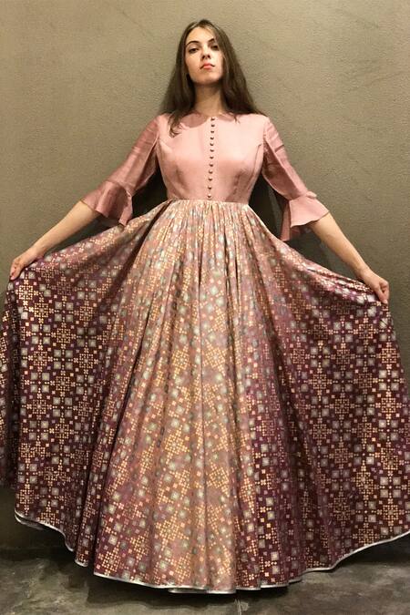 Buy_I Am Design_Purple Silk Round Ikat Gown _Online_at_Aza_Fashions