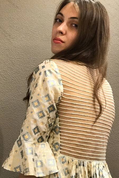 Buy_I Am Design_White Silk Round Ikat Gown _Online_at_Aza_Fashions