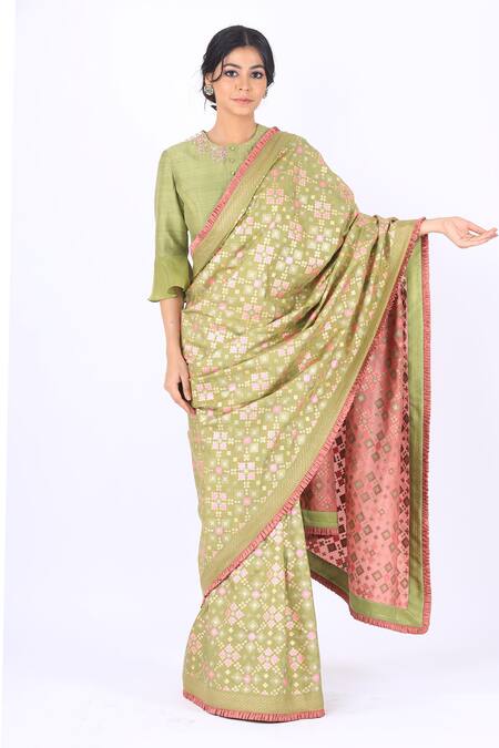 Buy_I Am Design_Green Silk Round Saree With Blouse _Online_at_Aza_Fashions