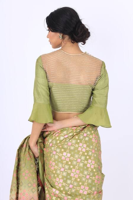 I Am Design Green Silk Round Saree With Blouse at Aza Fashions I Am Design_Green Silk Round Saree With Blouse _at_Aza_Fashions