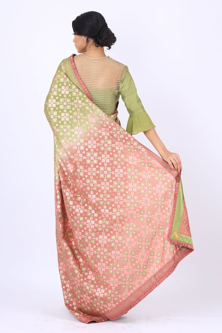 Shop I Am Design Green Raw Silk Round Embroidered Blouse at Aza Fashions Shop_I Am Design_Green Raw Silk Round Embroidered Blouse _at_Aza_Fashions