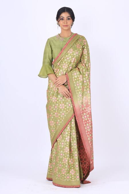 Buy_I Am Design_Green Raw Silk Round Embroidered Blouse _Online_at_Aza_Fashions