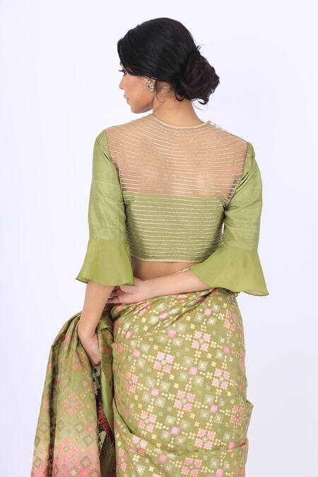 Shop I Am Design Green Raw Silk Round Embroidered Blouse Online at Aza Fashions Shop_I Am Design_Green Raw Silk Round Embroidered Blouse _Online_at_Aza_Fashions