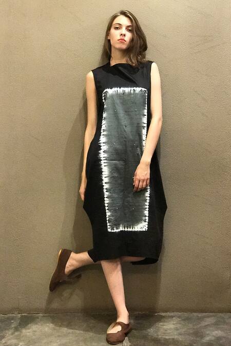 I Am Design_Black V Neck Tie And Dye Dress _Online_at_Aza_Fashions