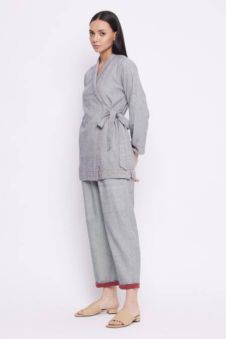 Doodlage_Blue Niko Handwoven Cotton Pant_Online_at_Aza_Fashions