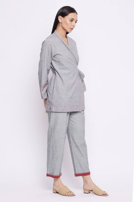 Shop_Doodlage_Blue Recycled Cotton Akhira Wrap Top_Online_at_Aza_Fashions