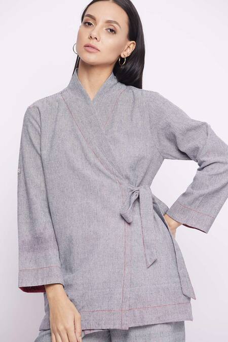 Doodlage_Blue Recycled Cotton Akhira Wrap Top_at_Aza_Fashions