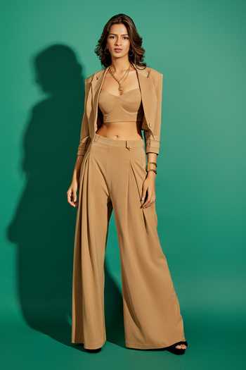 Shop Asra Beige Scuba Georgette Jacket Collar Top Sweetheart Neck And Pant Set at Aza Fashions Shop_Asra_Beige Scuba Georgette Jacket Collar Top Sweetheart Neck And Pant Set_at_Aza_Fashions