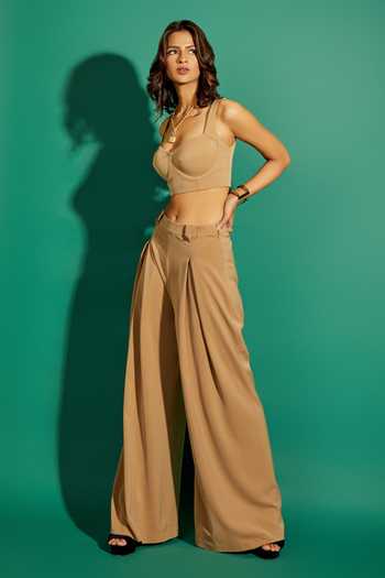 Asra Beige Scuba Georgette Jacket Collar Top Sweetheart Neck And Pant Set Online at Aza Fashions Asra_Beige Scuba Georgette Jacket Collar Top Sweetheart Neck And Pant Set_Online_at_Aza_Fashions