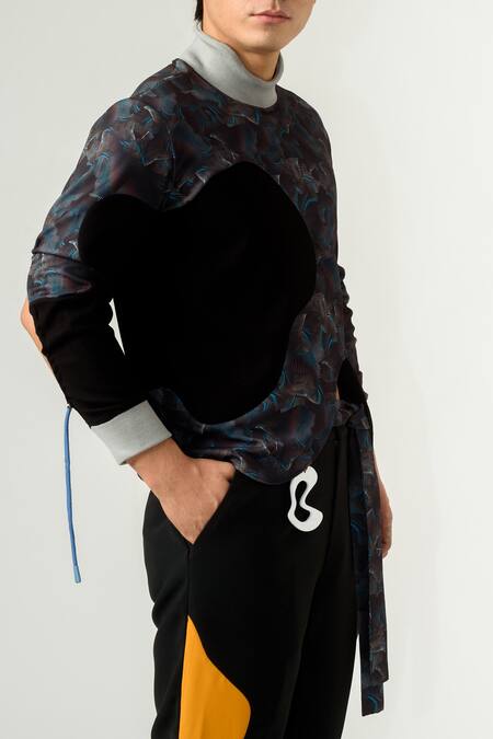 Siddhant Agrawal Black Double Rib, Textured Crepe, Lycra Agitation Jumper at Aza Fashions Siddhant Agrawal_Black Double Rib, Textured Crepe, Lycra Agitation Jumper _at_Aza_Fashions