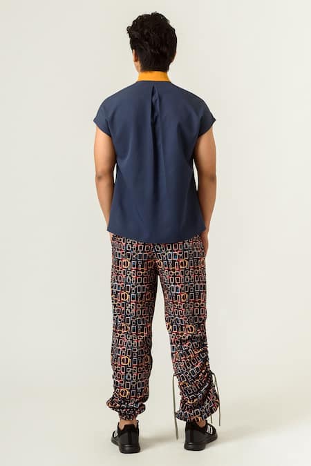 Shop Siddhant Agrawal Black Banana Crepe, Velvet Satin Solid Color Block Shirt And Tie at Aza Fashions Shop_Siddhant Agrawal_Black Banana Crepe, Velvet Satin Solid Color Block Shirt And Tie _at_Aza_Fashions