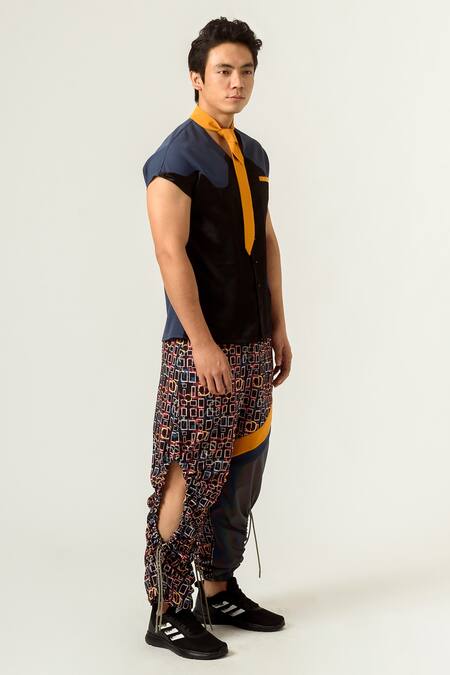 Buy Siddhant Agrawal Black Banana Crepe, Velvet Satin Solid Color Block Shirt And Tie Online at Aza Fashions Buy_Siddhant Agrawal_Black Banana Crepe, Velvet Satin Solid Color Block Shirt And Tie _Online_at_Aza_Fashions