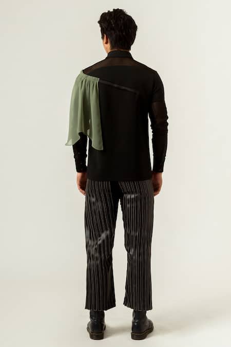 Shop Siddhant Agrawal Black Georgette, Knit Mesh, Textured Crepe, Velvet Shirt at Aza Fashions Shop_Siddhant Agrawal_Black Georgette, Knit Mesh, Textured Crepe, Velvet Shirt _at_Aza_Fashions