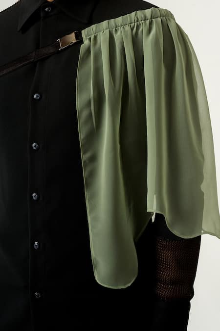 Siddhant Agrawal Black Georgette, Knit Mesh, Textured Crepe, Velvet Shirt at Aza Fashions Siddhant Agrawal_Black Georgette, Knit Mesh, Textured Crepe, Velvet Shirt _at_Aza_Fashions
