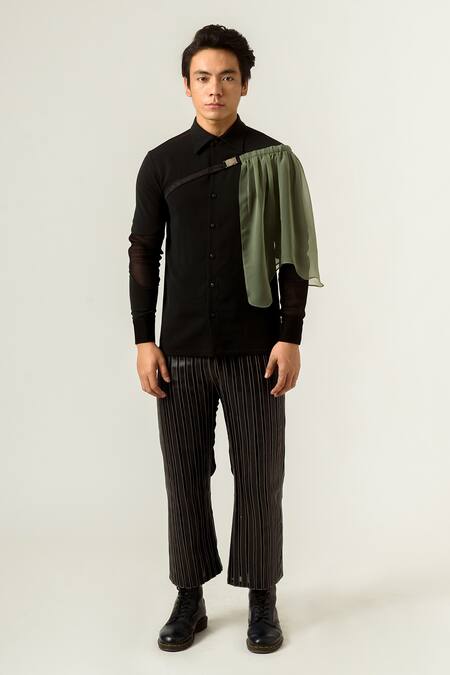 Buy Siddhant Agrawal Black Pu Leather Lining Poly Textured Crepe Striped Trouser Online at Aza Fashions Buy_Siddhant Agrawal_Black Pu Leather Lining Poly Textured Crepe Striped Trouser _Online_at_Aza_Fashions