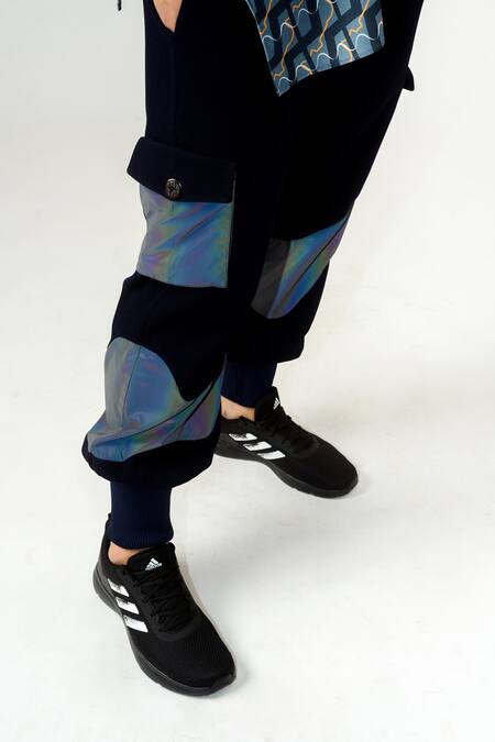 Shop Siddhant Agrawal Blue Double Rib, Textured Crepe, Rainbow Trims Trouser Online at Aza Fashions Shop_Siddhant Agrawal_Blue Double Rib, Textured Crepe, Rainbow Trims Trouser _Online_at_Aza_Fashions