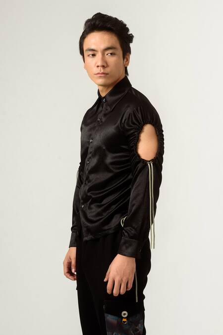 Buy Siddhant Agrawal Black Velvet Satin Shirt Online at Aza Fashions Buy_Siddhant Agrawal_Black Velvet Satin Shirt _Online_at_Aza_Fashions