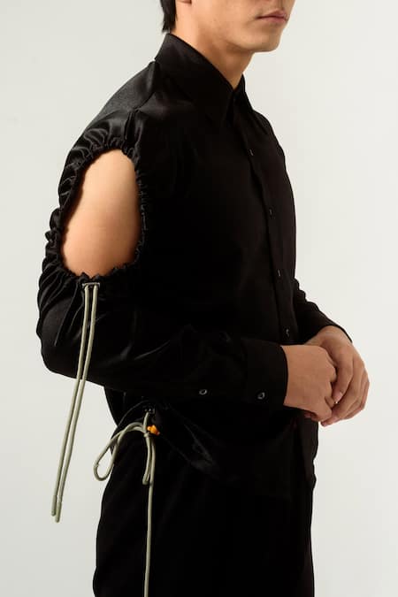 Shop Siddhant Agrawal Black Velvet Satin Shirt Online at Aza Fashions Shop_Siddhant Agrawal_Black Velvet Satin Shirt _Online_at_Aza_Fashions