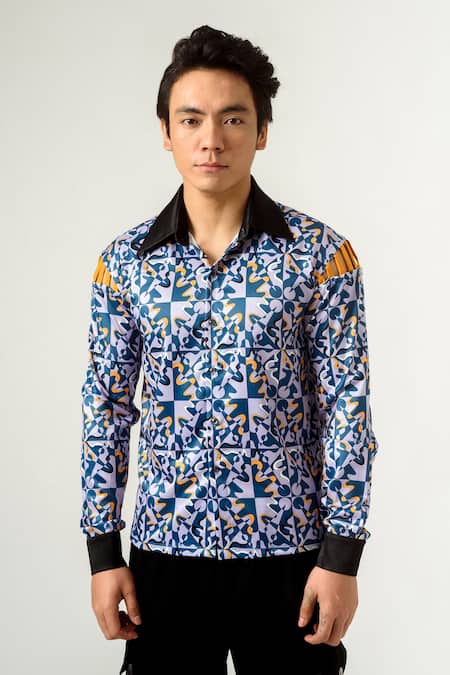 Siddhant Agrawal Blue Banana Crepe Piping Silver Reflector, Velvet Rage Shirt 