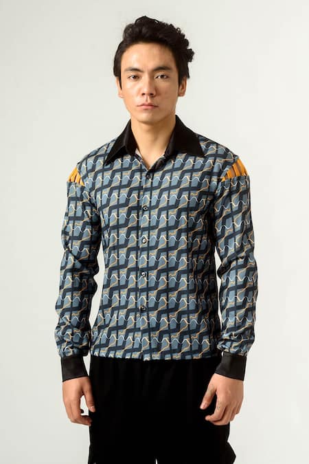 Siddhant Agrawal Blue Banana Crepe Piping Silver Reflector, Ennui Shirt