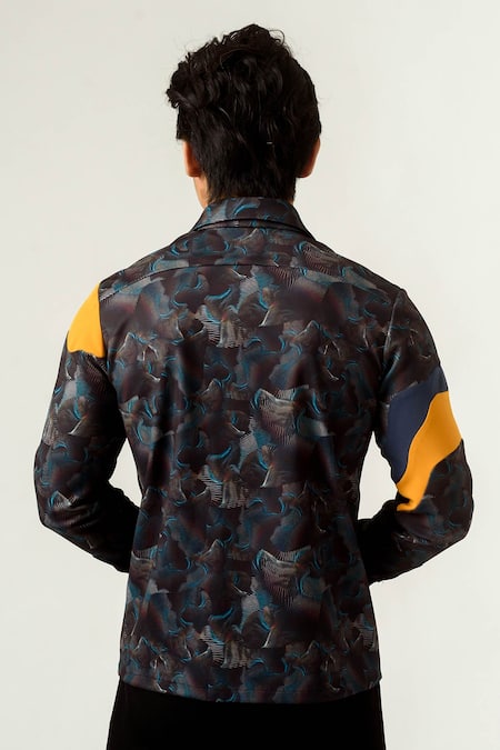 Shop Siddhant Agrawal Multi Color Banana Crepe, Lycra Printed Agitation Panelled Shirt at Aza Fashions Shop_Siddhant Agrawal_Multi Color Banana Crepe, Lycra Printed Agitation Panelled Shirt _at_Aza_Fashions
