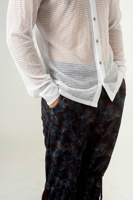 Siddhant Agrawal White Poly Knit Mesh Crepe Solid Shirt at Aza Fashions Siddhant Agrawal_White Poly Knit Mesh Crepe Solid Shirt _at_Aza_Fashions