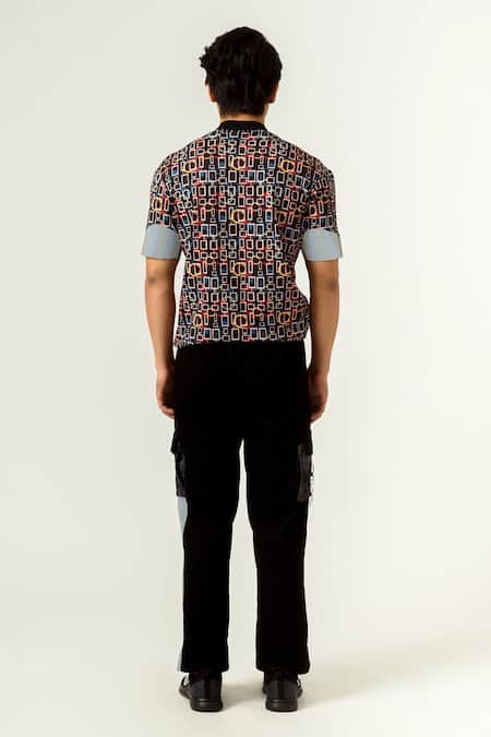 Shop Siddhant Agrawal Multi Color Lycra, Silver Reflector Collar Knit Rib Torment T-shirt at Aza Fashions Shop_Siddhant Agrawal_Multi Color Lycra, Silver Reflector Collar Knit Rib Torment T-shirt _at_Aza_Fashions