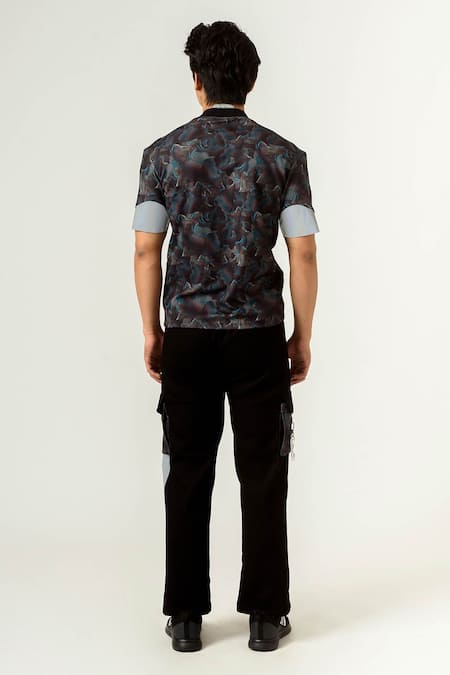 Shop Siddhant Agrawal Multi Color Lycra, Silver Reflector Collar Knit Agitation T-shirt at Aza Fashions Shop_Siddhant Agrawal_Multi Color Lycra, Silver Reflector Collar Knit Agitation T-shirt _at_Aza_Fashions
