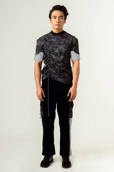 Buy Siddhant Agrawal Multi Color Lycra, Silver Reflector Collar Knit Agitation T-shirt Online at Aza Fashions Buy_Siddhant Agrawal_Multi Color Lycra, Silver Reflector Collar Knit Agitation T-shirt _Online_at_Aza_Fashions