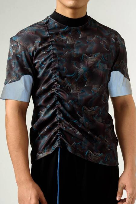 Siddhant Agrawal Multi Color Lycra, Silver Reflector Collar Knit Agitation T-shirt at Aza Fashions Siddhant Agrawal_Multi Color Lycra, Silver Reflector Collar Knit Agitation T-shirt _at_Aza_Fashions