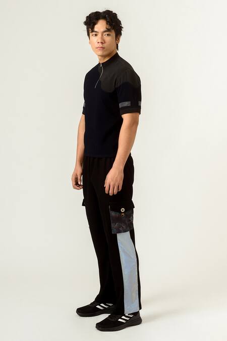 Buy Siddhant Agrawal Blue Knit Textured Crepe, Rainbow Reflector Collar Trims T-shirt Online at Aza Fashions Buy_Siddhant Agrawal_Blue Knit Textured Crepe, Rainbow Reflector Collar Trims T-shirt _Online_at_Aza_Fashions