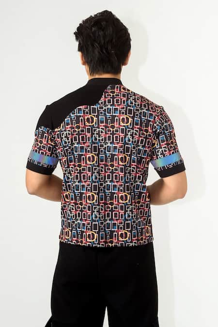 Shop Siddhant Agrawal Multi Color Knit Textured Crepe, Lycra, Rainbow Torment T-shirt at Aza Fashions Shop_Siddhant Agrawal_Multi Color Knit Textured Crepe, Lycra, Rainbow Torment T-shirt _at_Aza_Fashions