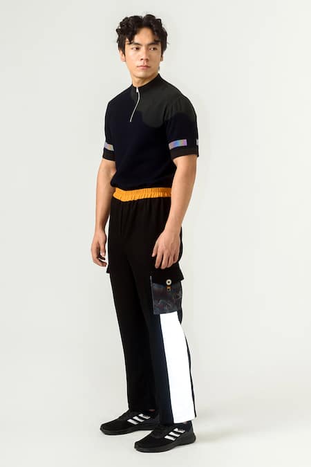 Siddhant Agrawal Black Poly Knit Textured Crepe Reflector Trims Trouser   2