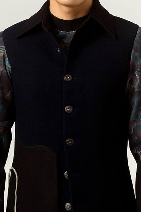 Siddhant Agrawal Blue Knit Textured Crepe, Lycra Agitation Panelled Trench Coat at Aza Fashions Siddhant Agrawal_Blue Knit Textured Crepe, Lycra Agitation Panelled Trench Coat _at_Aza_Fashions