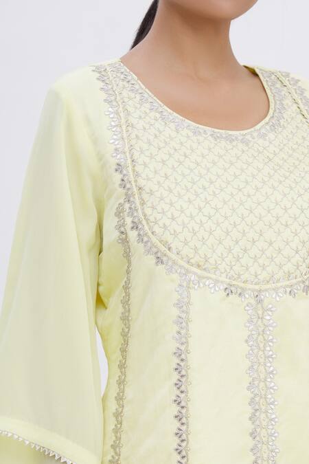 Surabhi Arya Yellow Dupatta Organza, Kurta And Sharara Satin Linen Gota Embroidered Set at Aza Fashions Surabhi Arya_Yellow Dupatta Organza, Kurta And Sharara Satin Linen Gota Embroidered Set_at_Aza_Fashions