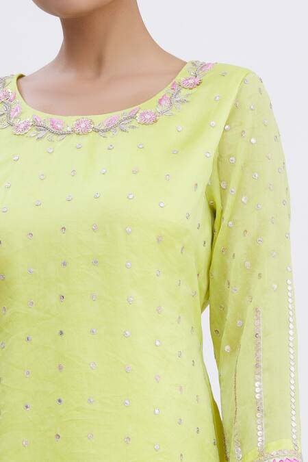 Surabhi Arya Green Kurta And Dupatta Organza, Sharara Tissue Gota Work Round Set at Aza Fashions Surabhi Arya_Green Kurta And Dupatta Organza, Sharara Tissue Gota Work Round Set _at_Aza_Fashions