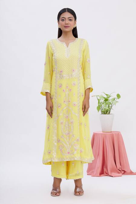 Surabhi Arya Yellow Dupatta Net, Kurta Georgette, Pant Crepe Gota Work Embroidered Set at Aza Fashions Surabhi Arya_Yellow Dupatta Net, Kurta Georgette, Pant Crepe Gota Work Embroidered Set _at_Aza_Fashions