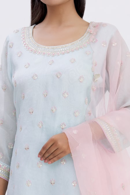 Surabhi Arya Blue Kurta And Dupatta Organza, Sharara Tissue Gota Work Round Set at Aza Fashions Surabhi Arya_Blue Kurta And Dupatta Organza, Sharara Tissue Gota Work Round Set_at_Aza_Fashions