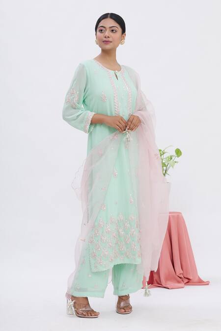 Surabhi Arya Blue Dupatta Organza, Kurta Georgette, Palazzo Crepe Gota Embroidered Set Online at Aza Fashions Surabhi Arya_Blue Dupatta Organza, Kurta Georgette, Palazzo Crepe Gota Embroidered Set _Online_at_Aza_Fashions