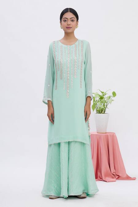 Buy Surabhi Arya Blue Dupatta Organza, Kurta Georgette, Sharara Tissue Gota Embroidered Set Online at Aza Fashions Buy_Surabhi Arya_Blue Dupatta Organza, Kurta Georgette, Sharara Tissue Gota Embroidered Set_Online_at_Aza_Fashions