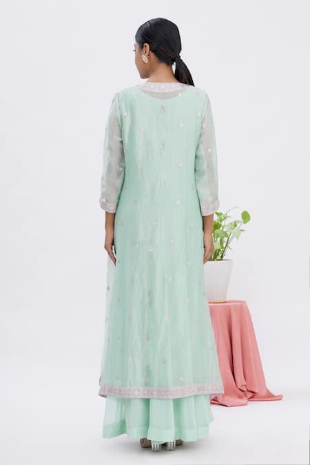 Shop Surabhi Arya Blue Anarkali Georgette, Jacket Tissue Gota Work Round With Embroidered at Aza Fashions Shop_Surabhi Arya_Blue Anarkali Georgette, Jacket Tissue Gota Work Round With Embroidered_at_Aza_Fashions