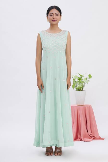 Shop Surabhi Arya Blue Anarkali Georgette, Jacket Tissue Gota Work Round With Embroidered Online at Aza Fashions Shop_Surabhi Arya_Blue Anarkali Georgette, Jacket Tissue Gota Work Round With Embroidered_Online_at_Aza_Fashions