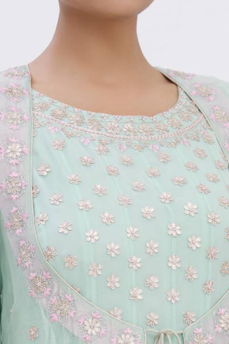 Surabhi Arya Blue Anarkali Georgette, Jacket Tissue Gota Work Round With Embroidered at Aza Fashions Surabhi Arya_Blue Anarkali Georgette, Jacket Tissue Gota Work Round With Embroidered_at_Aza_Fashions