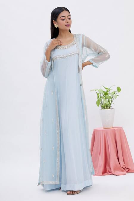 Surabhi Arya Blue Anarkali Georgette, Jacket Tissue Gota Work U Tunic With Embroidered Online at Aza Fashions Surabhi Arya_Blue Anarkali Georgette, Jacket Tissue Gota Work U Tunic With Embroidered _Online_at_Aza_Fashions