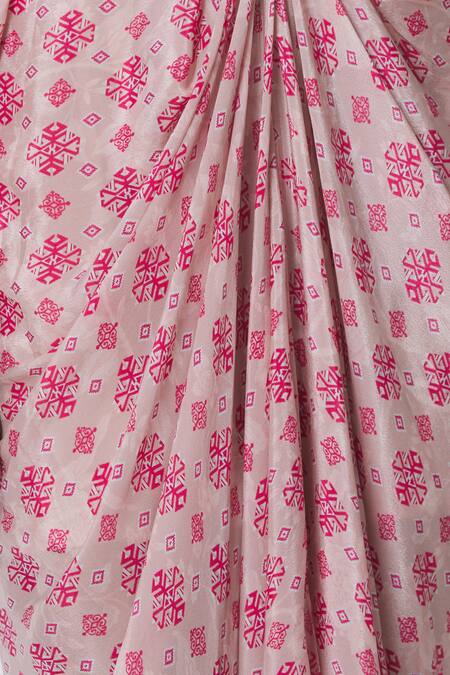 Chhavvi Aggarwal_Pink Crepe Digital Print, Bead And Sequin Work Spread Collar Draped Shirt Dress _at_Aza_Fashions